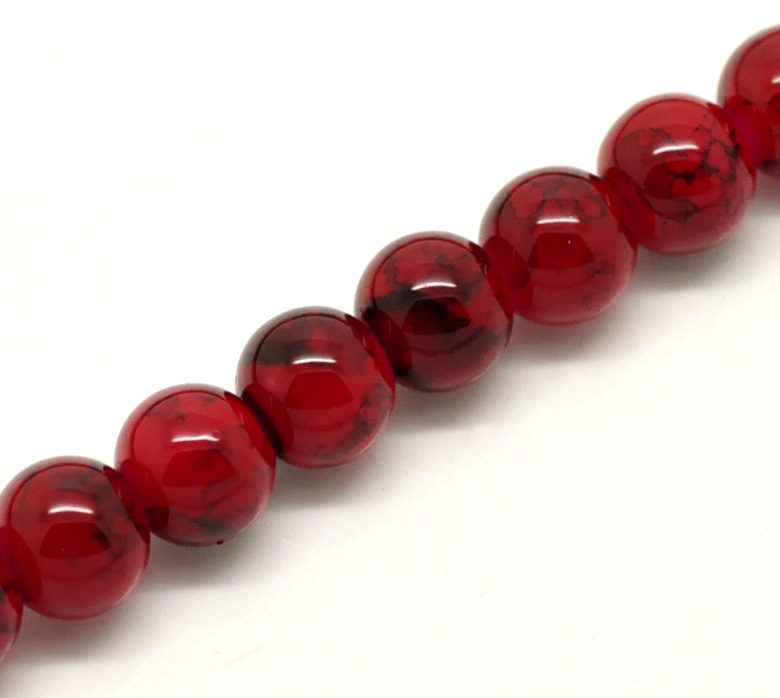 Picture of 5Strands(about 5x105PCs) Red Mottled Effect Round Glass Loose Beads 8mm, 80cm long