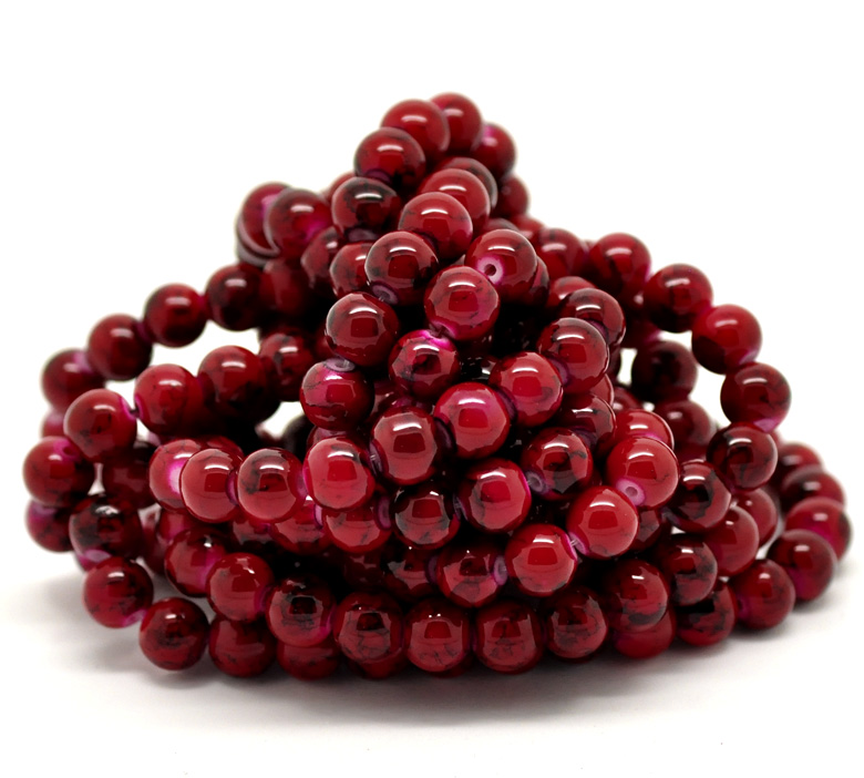 Picture of 5Strands(about 5x105PCs) Red Mottled Effect Round Glass Loose Beads 8mm, 80cm long