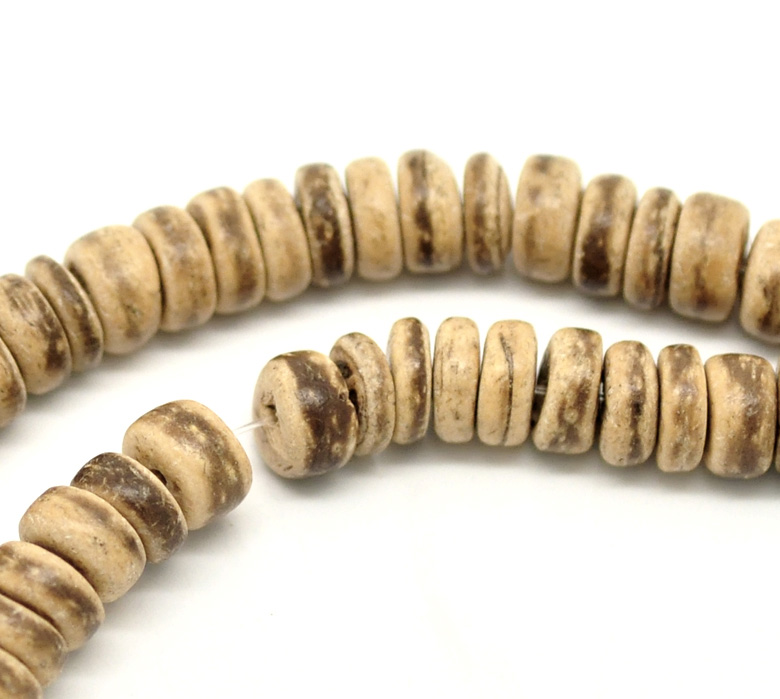 Picture of 4 Strands Natural Coconut Wood Rondelle Loose Beads 8mm Dia. 40cm long