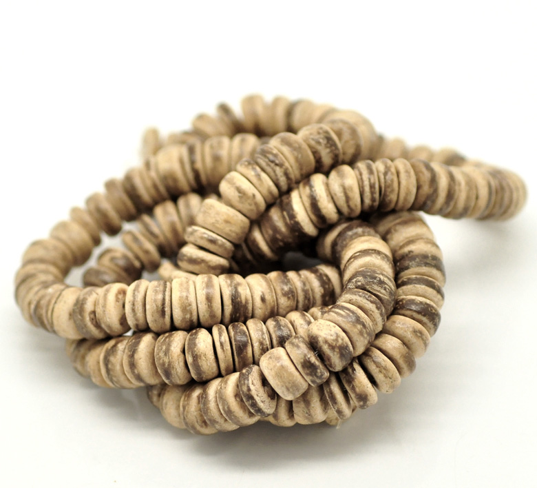 Picture of 4 Strands Natural Coconut Wood Rondelle Loose Beads 8mm Dia. 40cm long