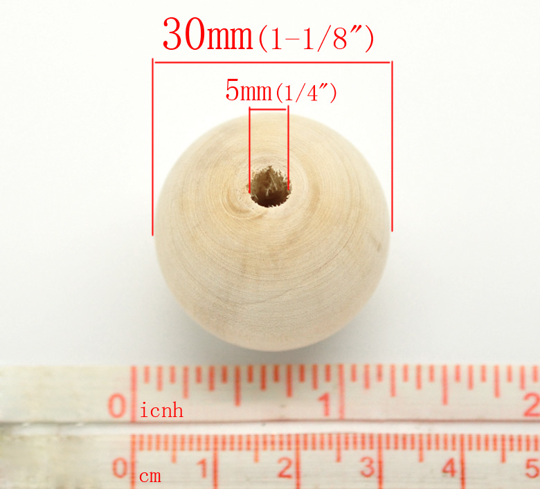Image de 20 Perles en bois rond nature 30mm Dia.