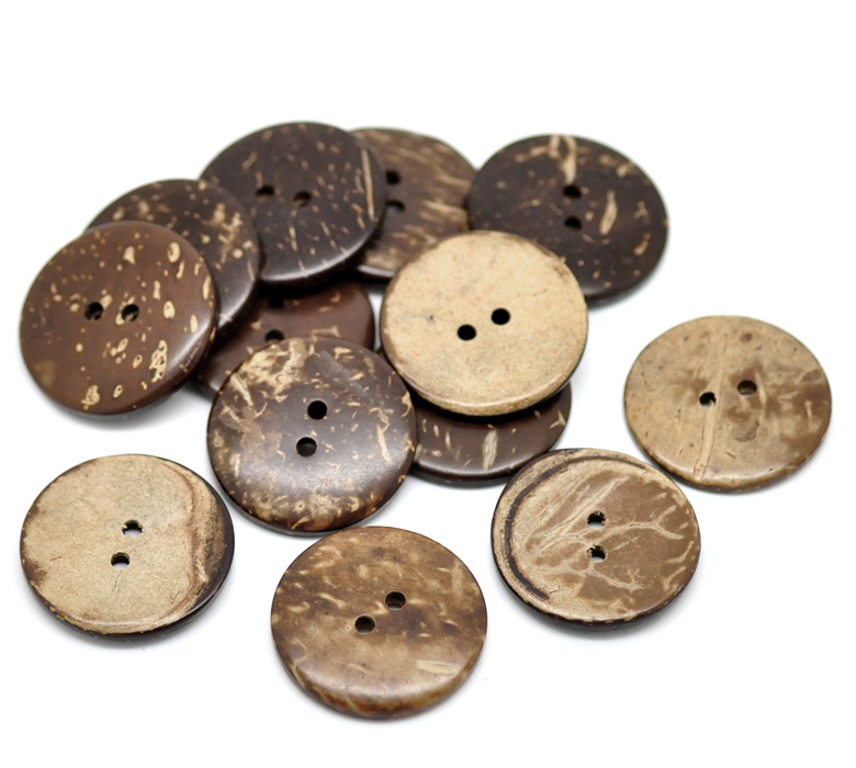 Image de 15 Pcs Boutons Bouton de Couture 2 Trous en Coquille de Coco Forme Rond Brun 25mm Dia.