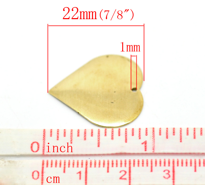 Picture of Brass Pendants Blank Stamping Tags Heart Gold 22mm( 7/8") x 22mm( 7/8"), 4 PCs