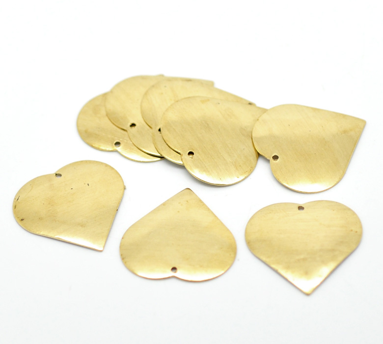 Picture of Brass Pendants Blank Stamping Tags Heart Gold 22mm( 7/8") x 22mm( 7/8"), 4 PCs