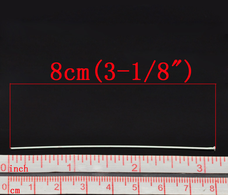 Picture of Iron Based Alloy Head Pins Silver Plated 8cm(3 1/8") long, 0.8mm (20 gauge), 300 PCs
