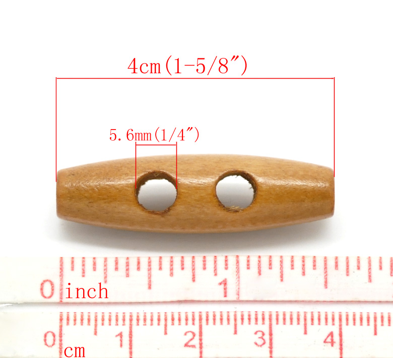 Bild von Natürliches Holz Knöpfe Knebelknöpfe Oval Hell Kaffeebraun Zwei Löcher 40mm x 12mm 50 Stück