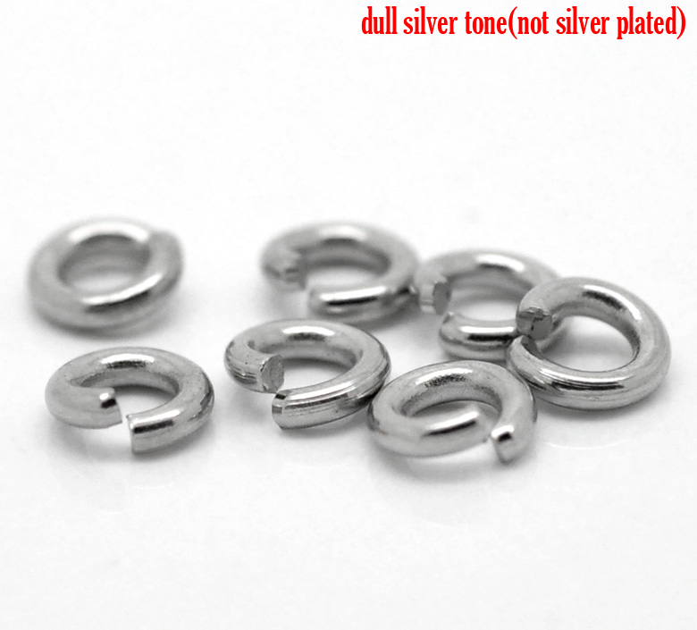 Picture of 500 PCs 5mm Dia., 1.2mm(17 gauge) 304 Stainless Steel Open Jump Rings Findings For Jewelry Making Silver Tone Round