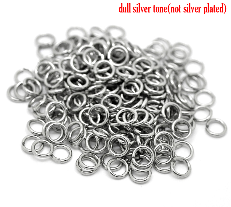 Picture of 500 PCs 7mm Dia., 1.2mm(17 gauge) 304 Stainless Steel Open Jump Rings Findings For Jewelry Making Silver Tone Round