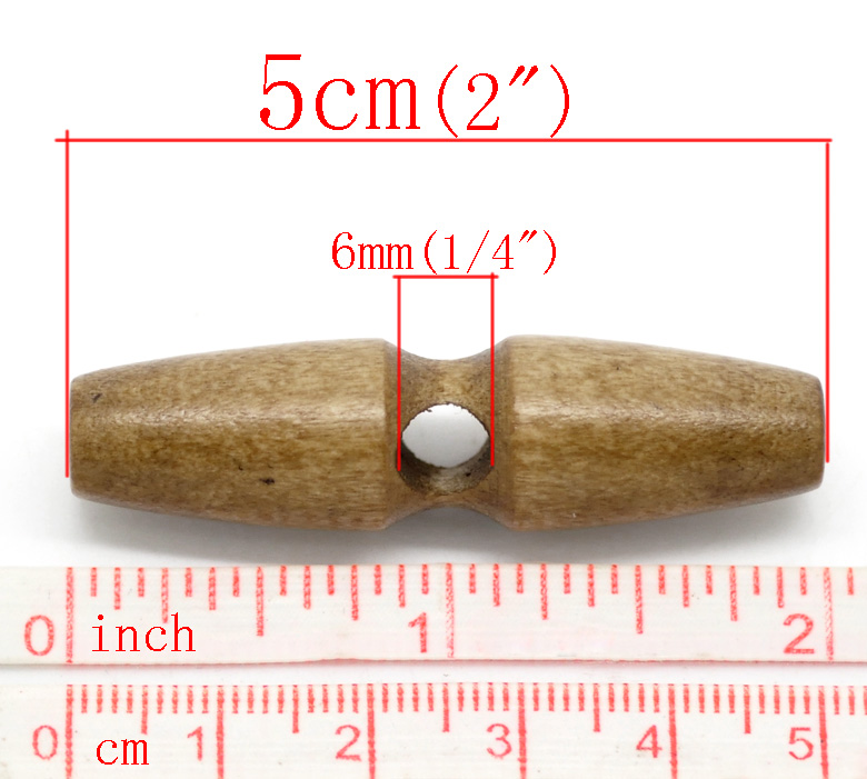 Image de Bouton Toggle de Couture en Bois Naturel 1 Trou Bicône Café 50mm x 13mm, 20 PCs