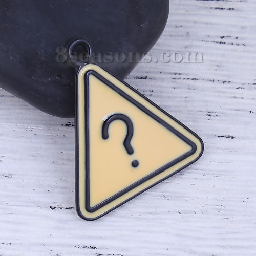 Imagen de Zamak Colgantes Triángulo Negro Amarillo Signo de Interrogación Esmalte 30mm x 26mm, 5 Unidades
