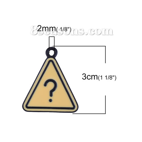 Imagen de Zamak Colgantes Triángulo Negro Amarillo Signo de Interrogación Esmalte 30mm x 26mm, 5 Unidades