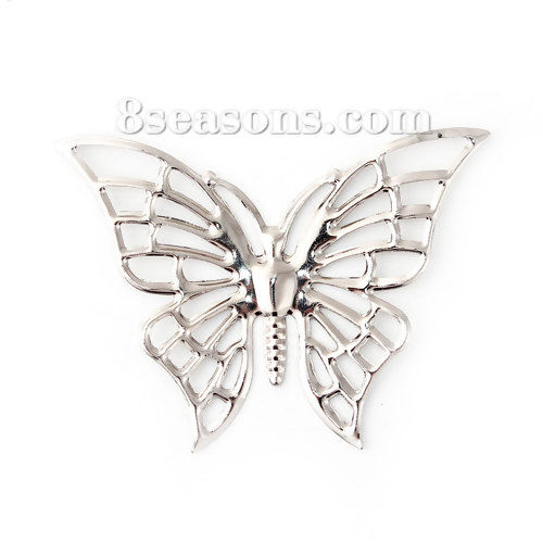 Imagen de Hierro Adornos Mariposa Tono de Plata Filigrana Tallado 61mm x 45mm, 30 Unidades