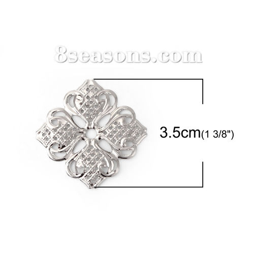 Picture of Iron Based Alloy Embellishments Flower Silver Tone Filigree 35mm(1 3/8") x 35mm(1 3/8"), 50 PCs