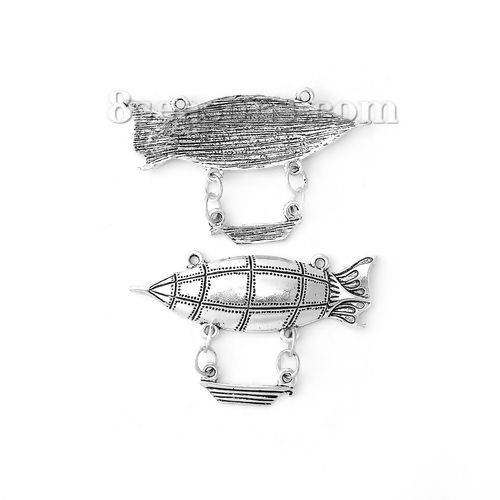 Picture of Zinc Based Alloy Steampunk Connectors Spaceship Dirigible Antique Silver Color 50mm x 34mm, 5 PCs