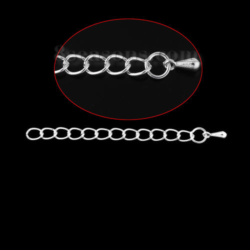 Picture of Iron Based Alloy Extender Chain For Jewelry Necklace Bracelet Silver Plated Drop 6cm(2 3/8") long, Usable Chain Length: 5cm, 50 PCs