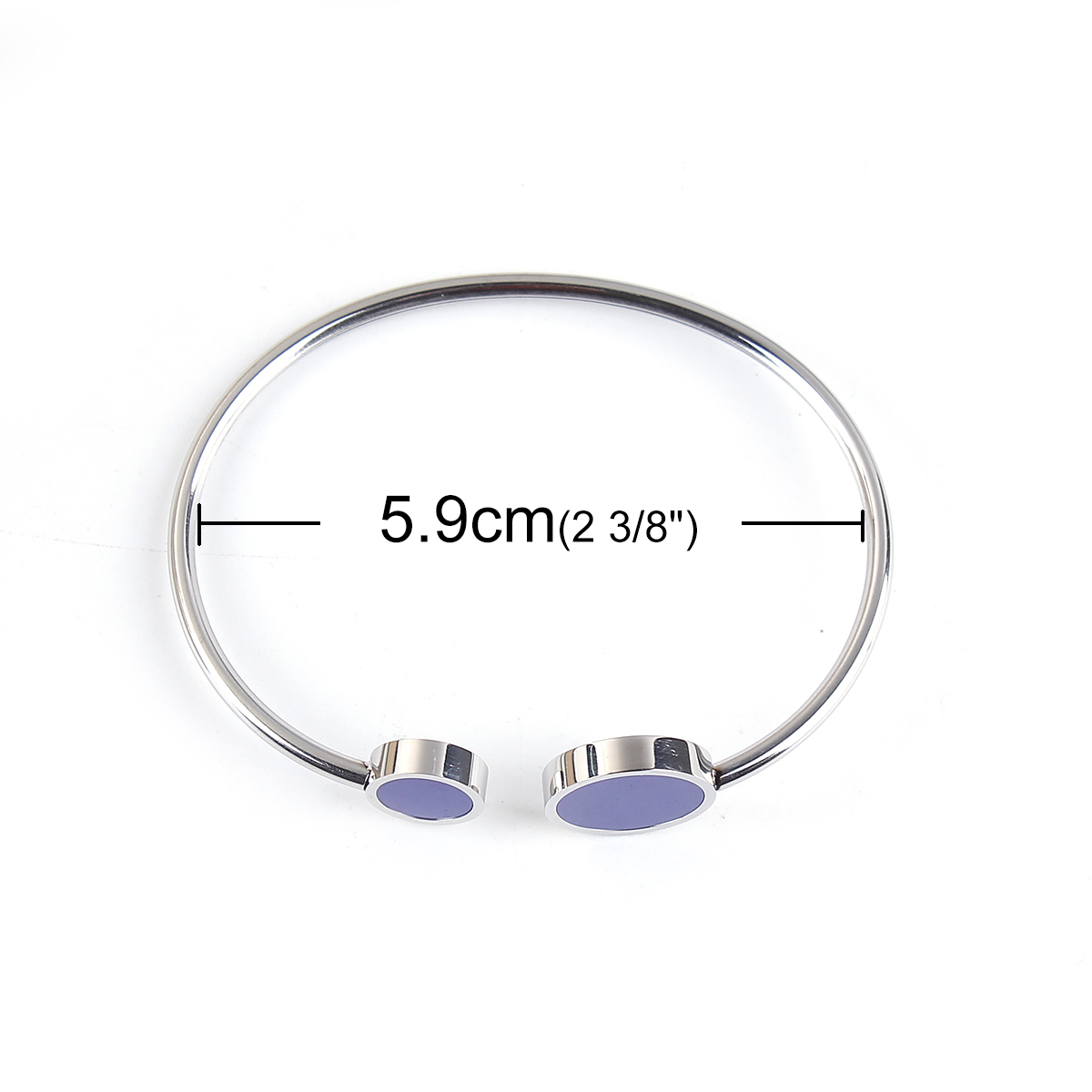 Imagen de 304 Acero Inoxidable Abierta Cuff Brazaletes Pulseras Tono de Plata Azul Ronda Elástico 18.3cm longitud, 1 Unidad