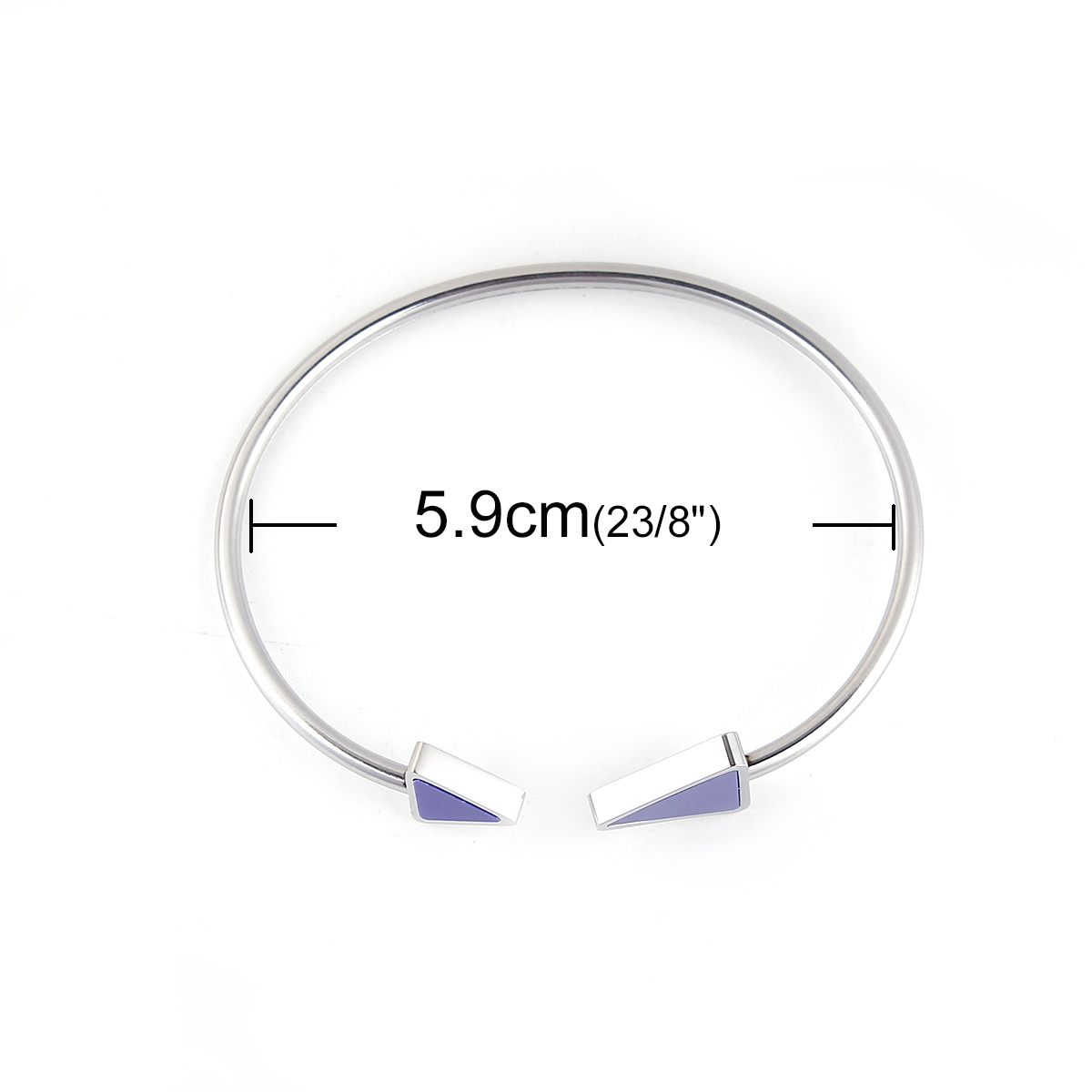 Image de Bracelet Manchette Jonc Semi-Ouvert en 304 Acier Inoxydable Pointe de Flèche Elastique Bleu Foncé Argent Mat 18.3cm 1 Pièce