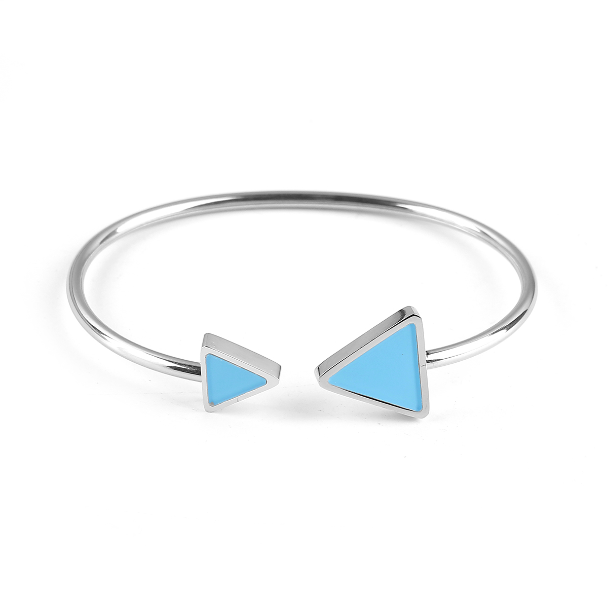 Imagen de 304 Acero Inoxidable Abierta Cuff Brazaletes Pulseras Tono de Plata Azul Cielo Punta de Flecha Elástico 18.3cm longitud, 1 Unidad