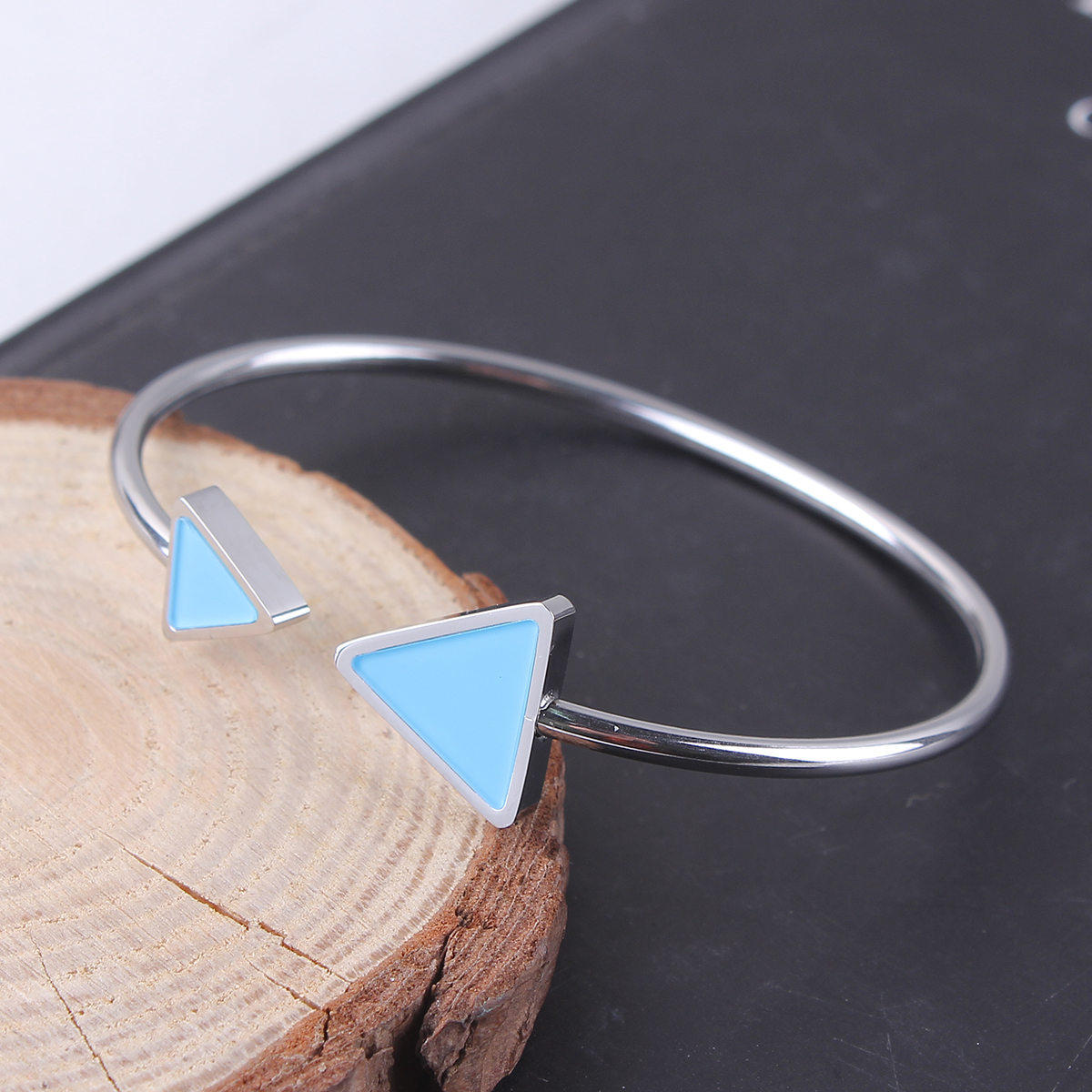 Imagen de 304 Acero Inoxidable Abierta Cuff Brazaletes Pulseras Tono de Plata Azul Cielo Punta de Flecha Elástico 18.3cm longitud, 1 Unidad