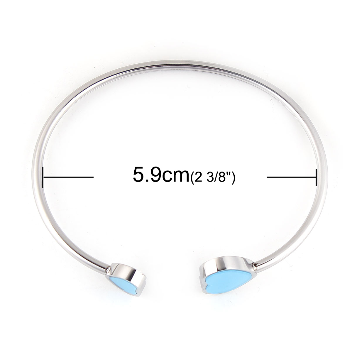 Imagen de 304 Acero Inoxidable Abierta Cuff Brazaletes Pulseras Tono de Plata Azul Cielo Corazón Elástico 18cm longitud, 1 Unidad