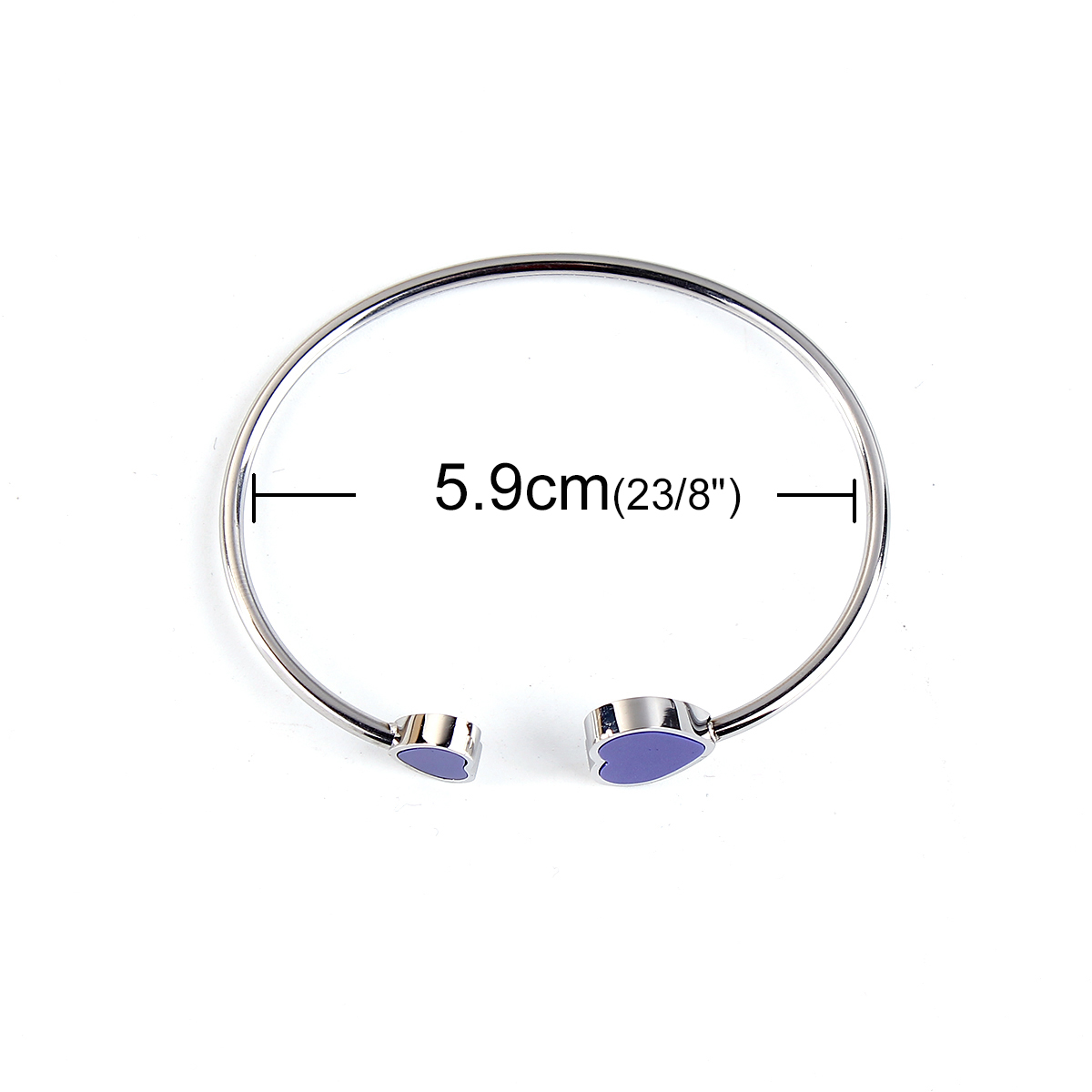Imagen de 304 Acero Inoxidable Abierta Cuff Brazaletes Pulseras Tono de Plata Azul Oscuro Corazón Elástico 18cm longitud, 1 Unidad