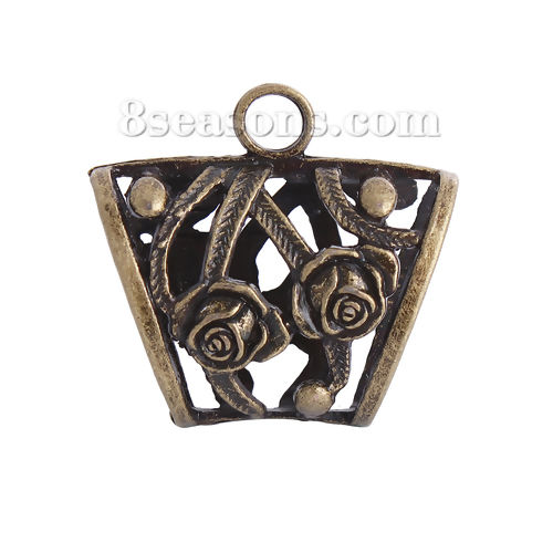 Imagen de Fianza bufanda Zamak de Rectángulo , Tono Bronce , Flor 40mm x 37mm, 5 Unidades