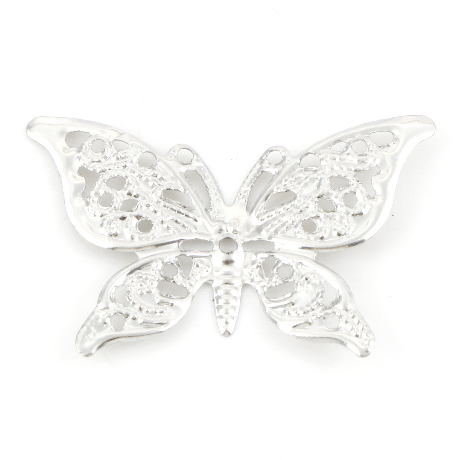 Picture of Iron Based Alloy Filigree Stamping Embellishments Butterfly Animal Silver Tone 39mm(1 4/8") x 26mm(1"), 100 PCs