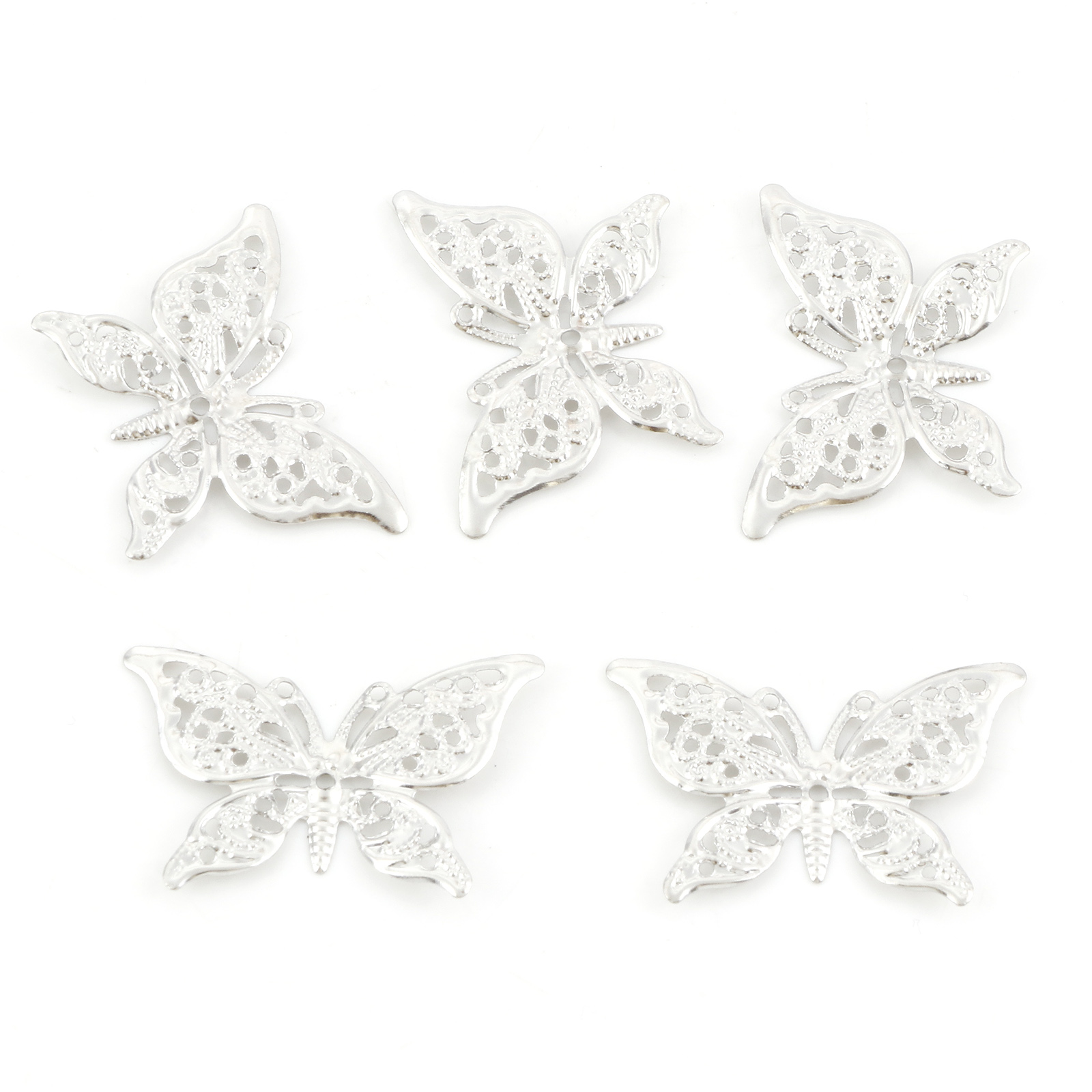 Picture of Iron Based Alloy Filigree Stamping Embellishments Butterfly Animal Silver Tone 39mm(1 4/8") x 26mm(1"), 100 PCs