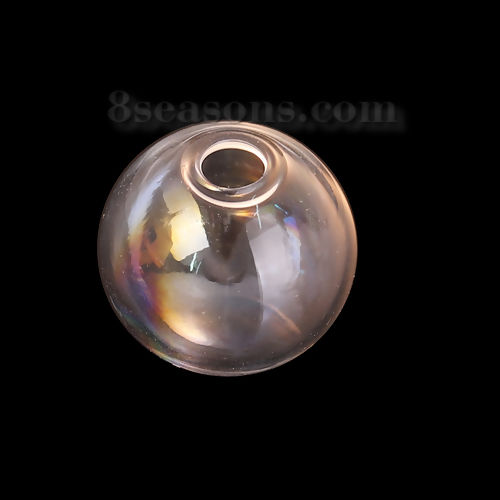 Picture of Transparent Glass Miniature Globe Bubble Bottle Vial For Earring Ring Necklace Single Hole Ball AB Color 17mm Dia., 4 PCs