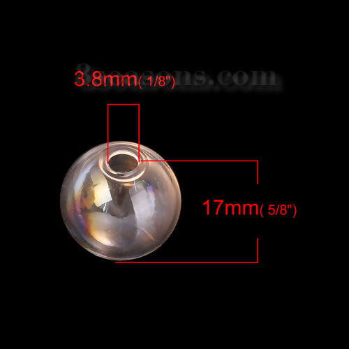Picture of Transparent Glass Miniature Globe Bubble Bottle Vial For Earring Ring Necklace Single Hole Ball AB Color 17mm Dia., 4 PCs