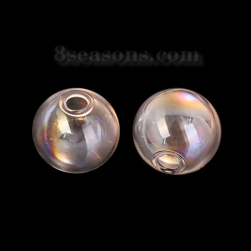 Picture of Transparent Glass Miniature Globe Bubble Bottle Vial For Earring Ring Necklace Single Hole Ball AB Color 17mm Dia., 4 PCs