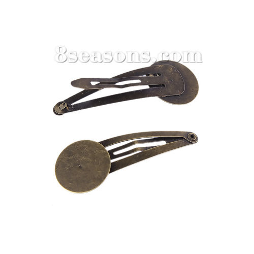 Picture of Iron Based Alloy Hair Clips Findings Round Antique Bronze Self Adhesive (Fits 20mm Dia.) 54mm x 20mm, 20 PCs