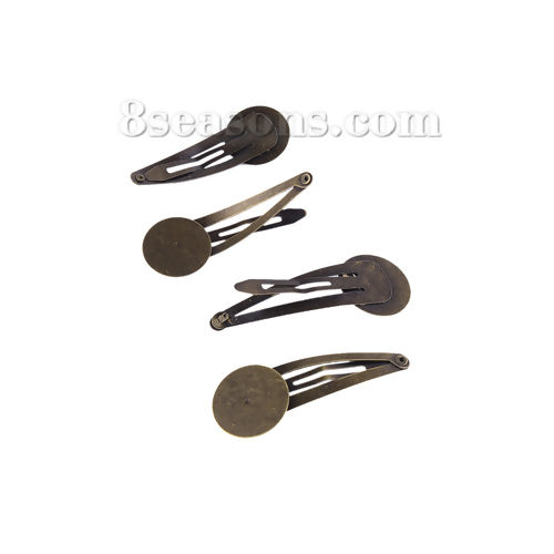 Picture of Iron Based Alloy Hair Clips Findings Round Antique Bronze Self Adhesive (Fits 20mm Dia.) 54mm x 20mm, 20 PCs