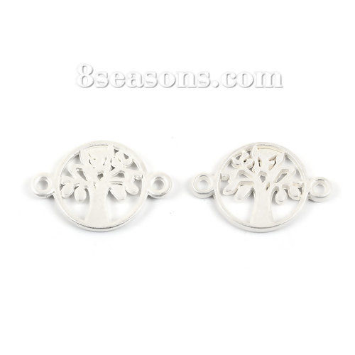 亜鉛合金 コネクターパーツ 円形 マットシルバー ツリー柄 18mm x 12mm、 10 個 の画像