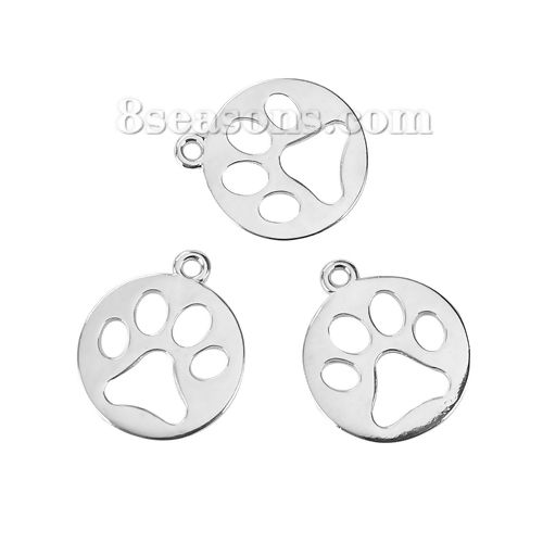 Imagen de Zamak Animal Doméstico Memorial Colgantes Charms Ronda Tono de Plata Pata y pezuñas de oso 23mm x 20mm, 20 Unidades