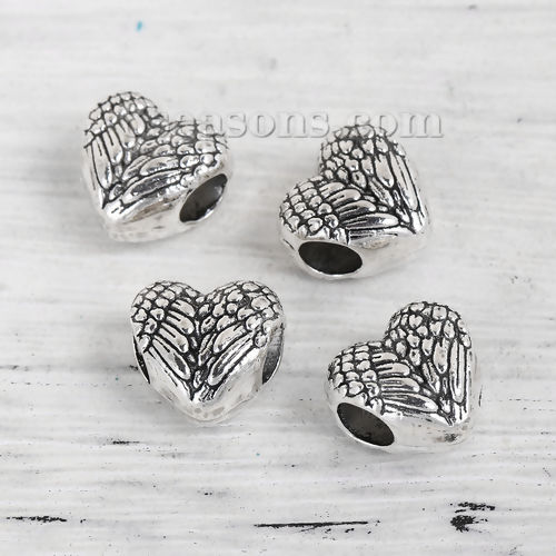 Imagen de Zamak Cuentas Corazón Plata Antigua 12mm x 11mm, Agujero: Aprox 4.4mm, 20 Unidades
