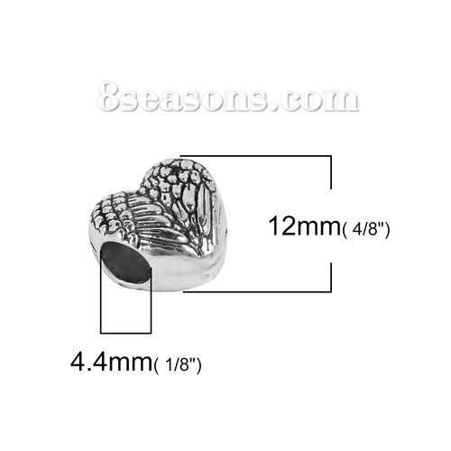 Imagen de Zamak Cuentas Corazón Plata Antigua 12mm x 11mm, Agujero: Aprox 4.4mm, 20 Unidades