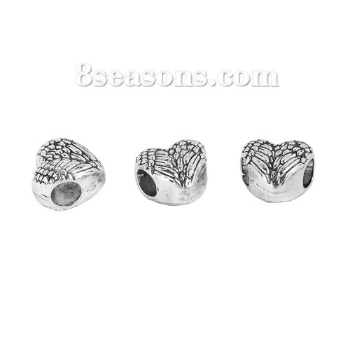Imagen de Zamak Cuentas Corazón Plata Antigua 12mm x 11mm, Agujero: Aprox 4.4mm, 20 Unidades