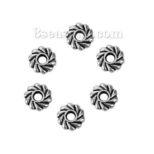 Imagen de Zamak Cuentas Flor Plata Antigua 5mm x 5mm, Agujero: Aprox 1.4mm, 500 Unidades