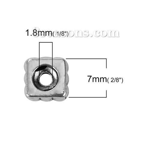 Imagen de Zamak Cuentas Cuadrado Plata Antigua 7mm x 7mm, Agujero: Aprox 1.8mm, 200 Unidades