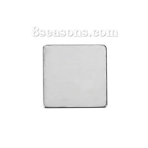 Picture of Stainless Steel Embellishments Square Silver Tone 10mm( 3/8") x 10mm( 3/8"), 10 PCs
