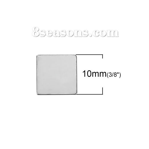 Picture of Stainless Steel Embellishments Square Silver Tone 10mm( 3/8") x 10mm( 3/8"), 10 PCs