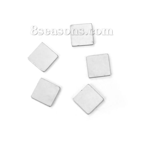 Picture of Stainless Steel Embellishments Square Silver Tone 10mm( 3/8") x 10mm( 3/8"), 10 PCs