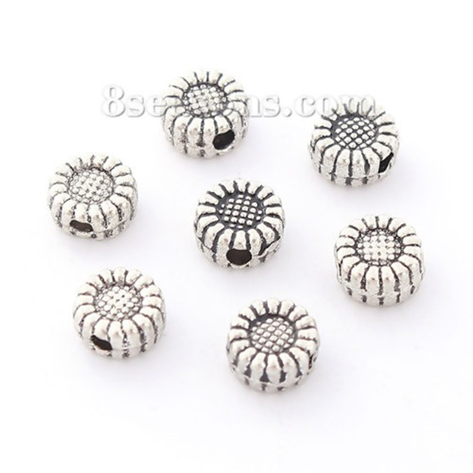 Imagen de Zamak Cuentas Flor Plata Antigua Aprox 6mm Dia, Agujero: Aprox 1.4mm, 100 Unidades