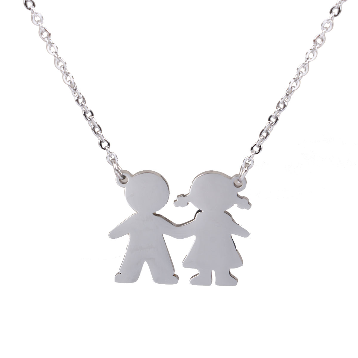 Picture of 316 Stainless Steel Necklace Silver Tone Boy & Girl Lover 45cm(17 6/8") long, 1 Piece”