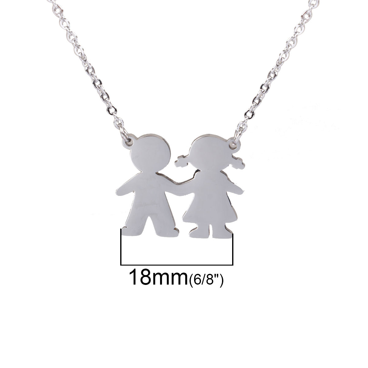 Picture of 316 Stainless Steel Necklace Silver Tone Boy & Girl Lover 45cm(17 6/8") long, 1 Piece”