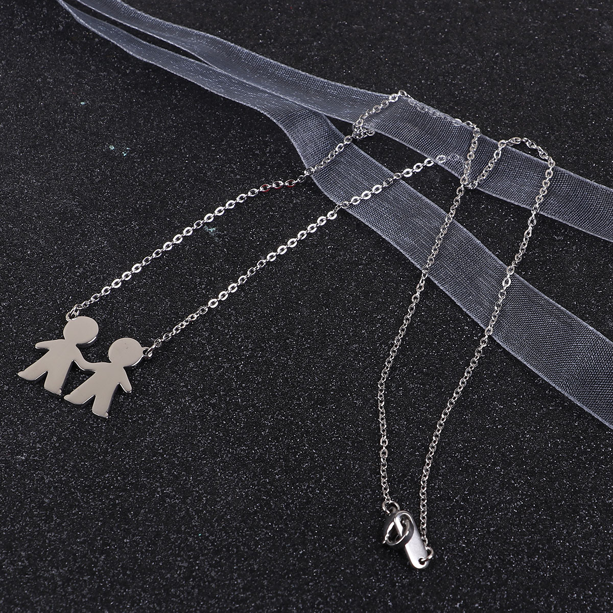 Picture of 316 Stainless Steel Necklace Silver Tone Boy & Girl Lover 45cm(17 6/8") long, 1 Piece”