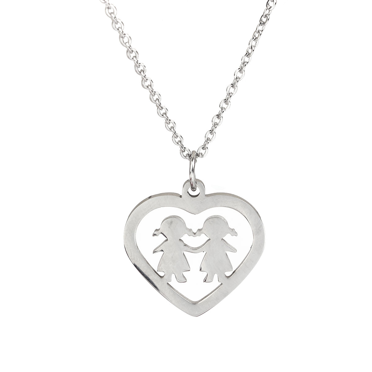 Picture of 316 Stainless Steel Necklace Silver Tone Heart Girl 47.5cm(18 6/8") long, 1 Piece”