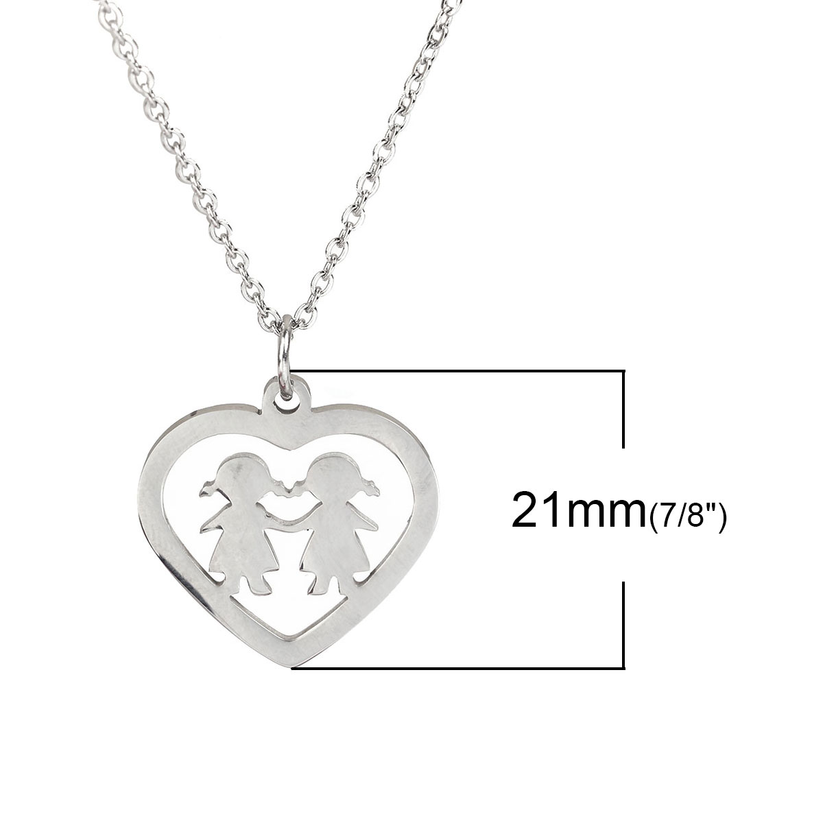 Picture of 316 Stainless Steel Necklace Silver Tone Heart Girl 47.5cm(18 6/8") long, 1 Piece”