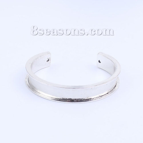 Picture of Zinc Based Alloy Channel Open Cuff Bangles Bracelets Base For DIY Jewelry Making Base For DIY Jewelry Making Oval Antique Silver Color Cabochon Settings (Fits 10mm Dia.) 17cm(6 6/8") long, 1 Piece